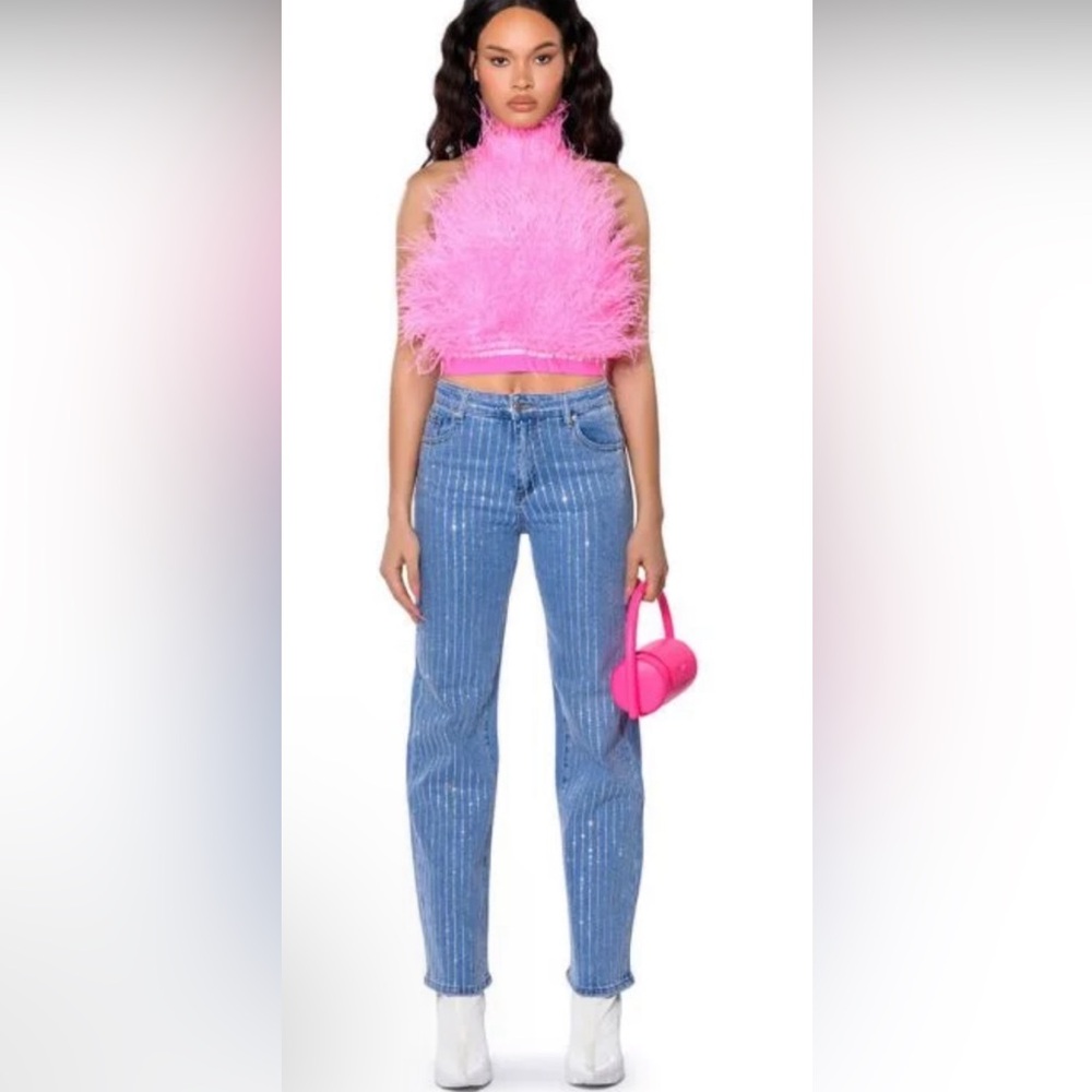 NEW ~ Pinstipe Rhinestone Jeans - Size - 15